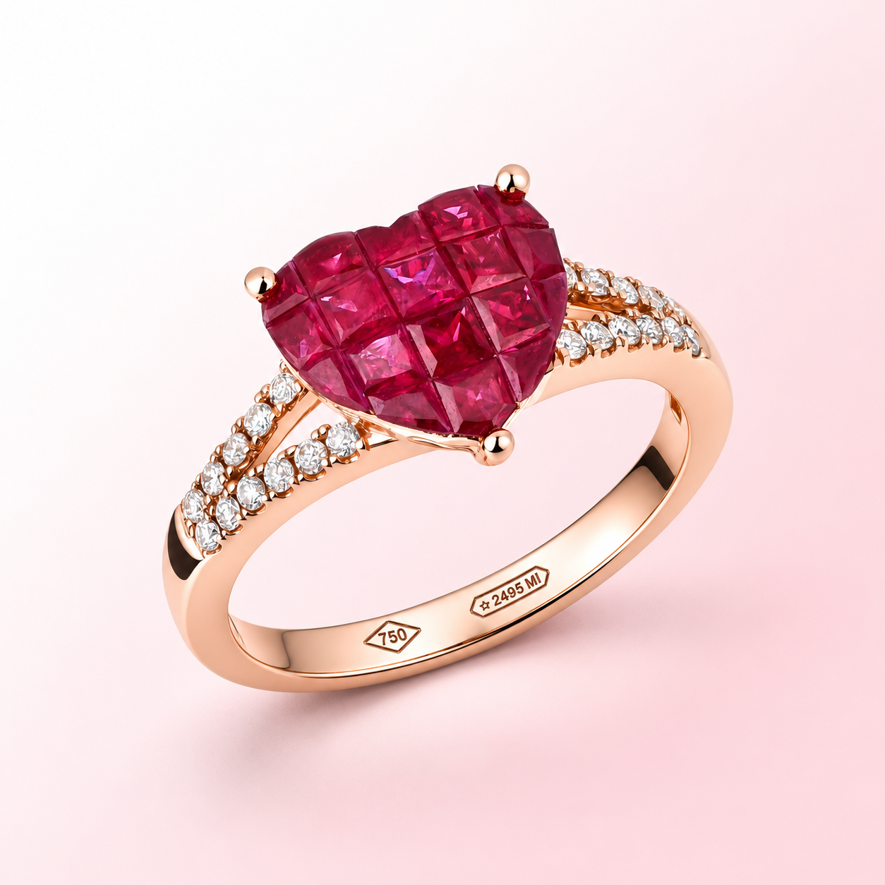 Anello Cuorissimo Secrets, oro rosa e cuore di rubini naturali